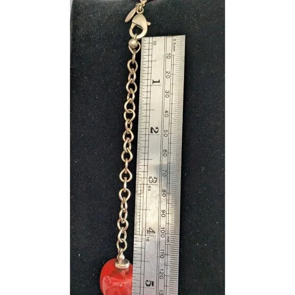 Red Beaded Necklace & Earrings Set With Gold Details By Chicos - Adjustable Chai - Picture 11 of 12